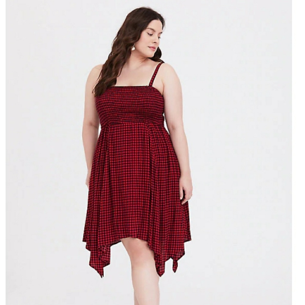 NWOT Red & Black Gingham Gauze Handkerchief Dress